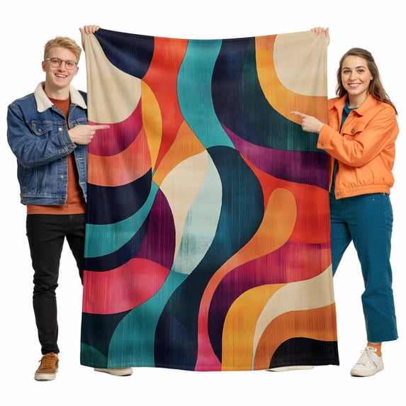 Abstract Ripple Flannel Blanket for Bed,Travel and Camping, Impressionist Colorful Line Super Soft Cozy Blanket for All Seasons 40"x50"