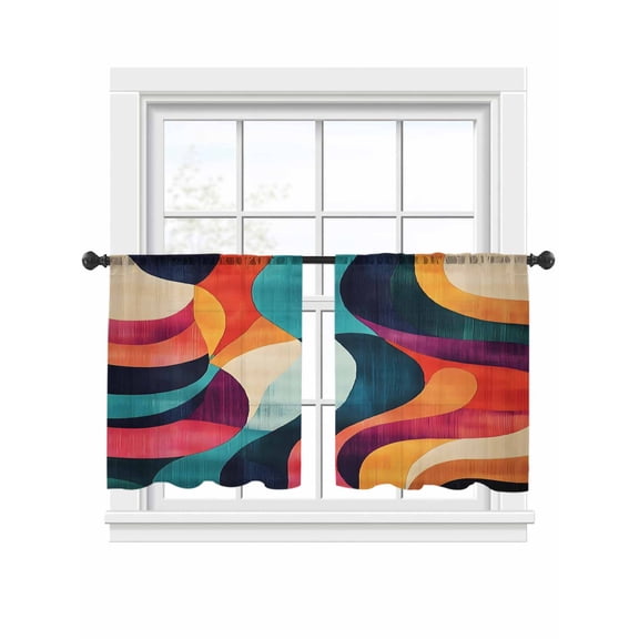 Abstract Ripple Sheer Curtains for Living Room Bedroom, Light-filtering Sheer Curtain, Impressionist Colorful Line LigRod Pocket Voile Window Treatment Drapes, 52’’Wx54’’L, 2 Panels Set