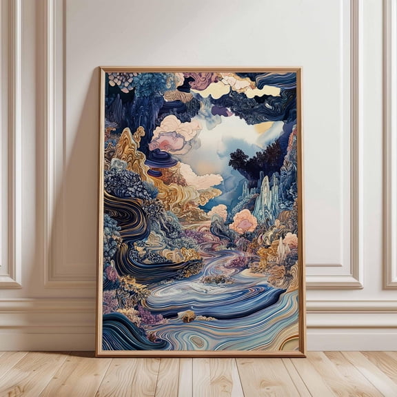 Abstract River Flow Poster Colorful Landscape Wall Art Fluid Nature Design Print