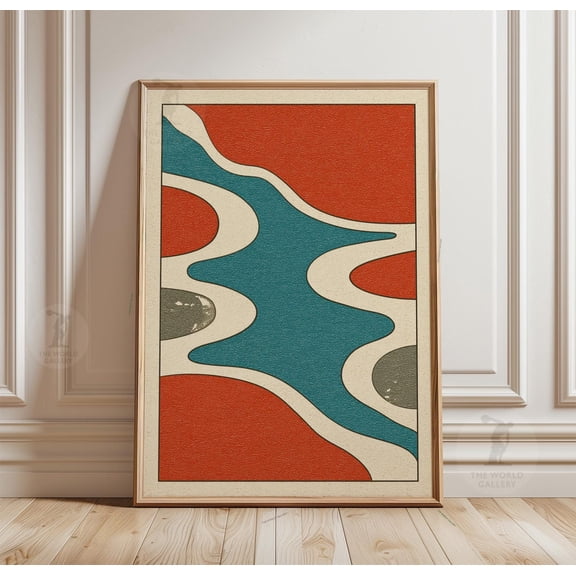 Abstract River Shape Poster Mid Century Paper Wall Print
