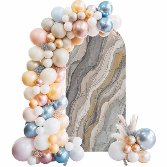 Abstract Rock Strata Arch Backdrop Cover 4 FT Industrial Style Layered Rock Strata Textures Stretchy Elastic Arch Stand Covers Spandex Arched Background Birthday Wedding Party Decoration (No Stand)