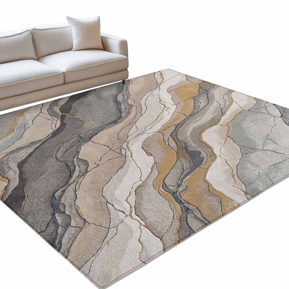 Abstract Rock Strata Area Rug, Industrial Style Layered Rock Strata Textures Non-Slip Felt Rubber Backing Rectangle Indoor Carpet Washable Rugs for Living Room Bedroom 9x12