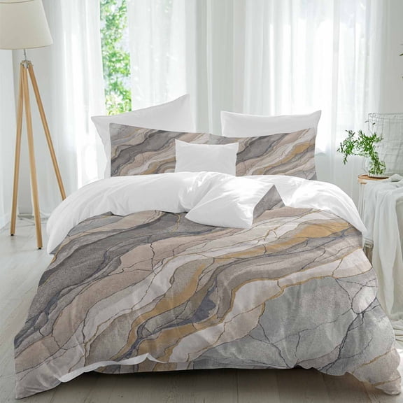 Abstract Rock Strata Comforter Set Queen Size, Industrial Style Layered Rock Strata Textures Soft Bedding Set for Man Woman, 4 Pieces Duvet Cover Set with Fitted Sheet, 2 Pillowcases