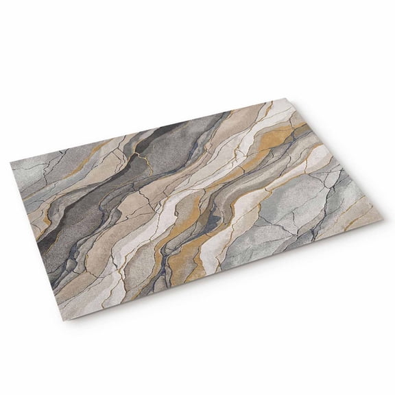 Abstract Rock Strata Door Mat Industrial Style Layered Rock Strata Textures Non Slip Absorbent Entrance Mat Washable Low Profile Indoor Doormat for Front Door Entryway Entry 16"x24"