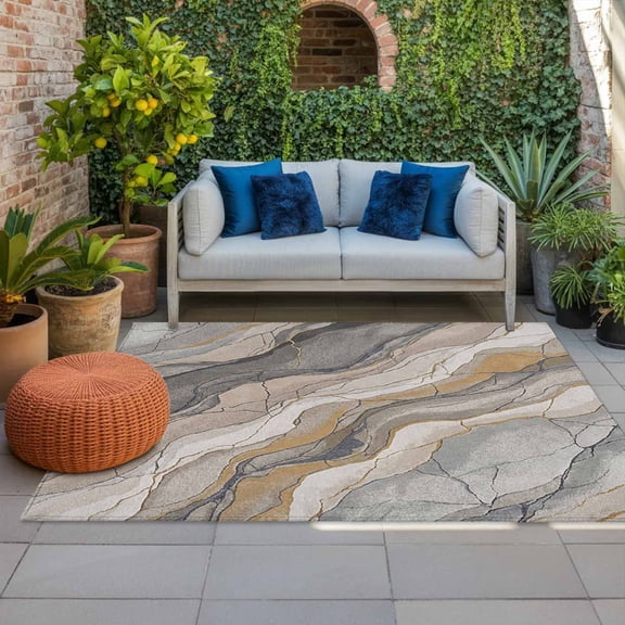 Abstract Rock Strata Indoor Outdoor Rugs 3x5 Ft, Industrial Style Layered Rock Strata Textures Outdoor Patio Rugs Mat Washable Outside Area Rugs Carpet for Porch Deck RV Camping Pool Balcony Backyard