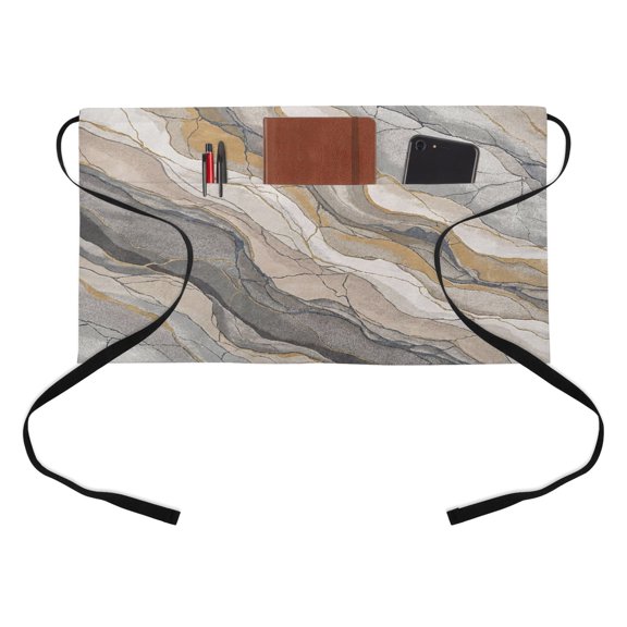 Abstract Rock Strata Kitchen Restaurant Half Waist Apron, Industrial Style Layered Rock Strata Textures Server Short Apron with 3 Pockets Waterproof Oil Waist Aprons for Women Waitress Waiter