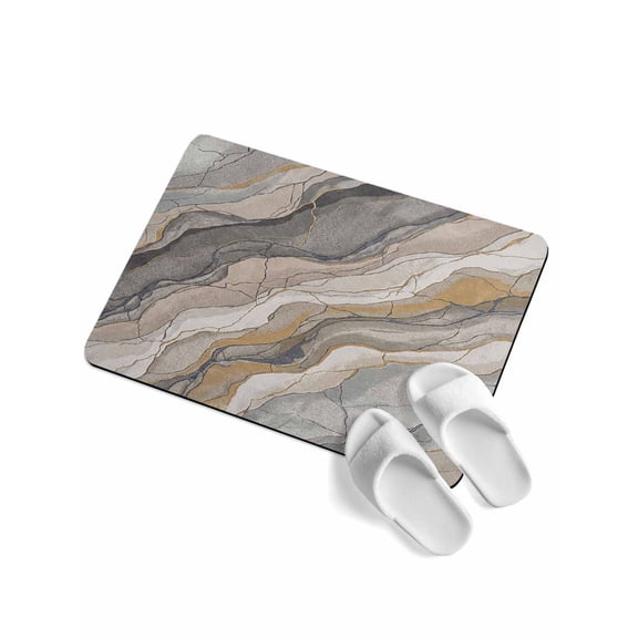 Abstract Rock Strata Soft Diatomaceous Earth Mat, Industrial Style Layered Rock Strata Textures Absorbent Bath Mat Non Slip Rubber Backed Quick Dry Doormat Fit Under Door for Bathroom Kitchen 16"x24"