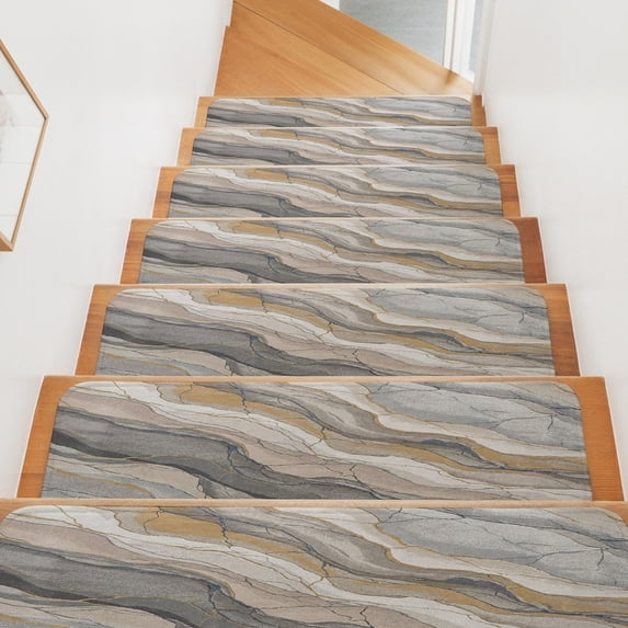 Abstract Rock Strata Stair Treads Non Slip for Steps Industrial Style Layered Rock Strata Textures 15 Pcs Reusable Adhesive Stair Runner Mats for Dogs Elders Carpet Treads Rugs for Staircase 8x30 In