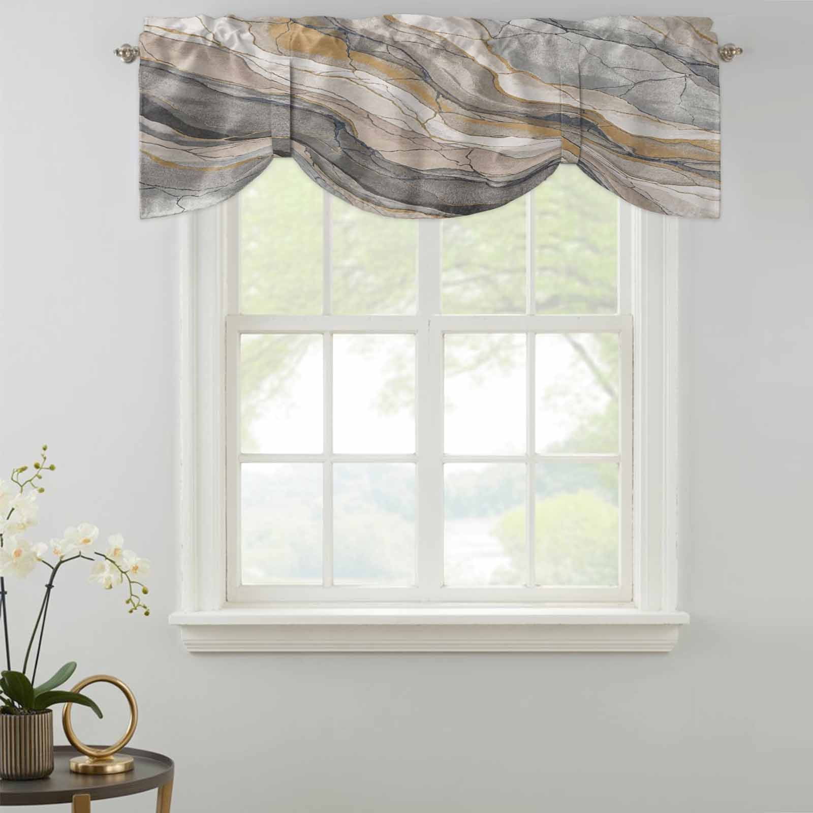 Abstract Rock Strata Tie Up Valances Curtain, Industrial Style Layered ...