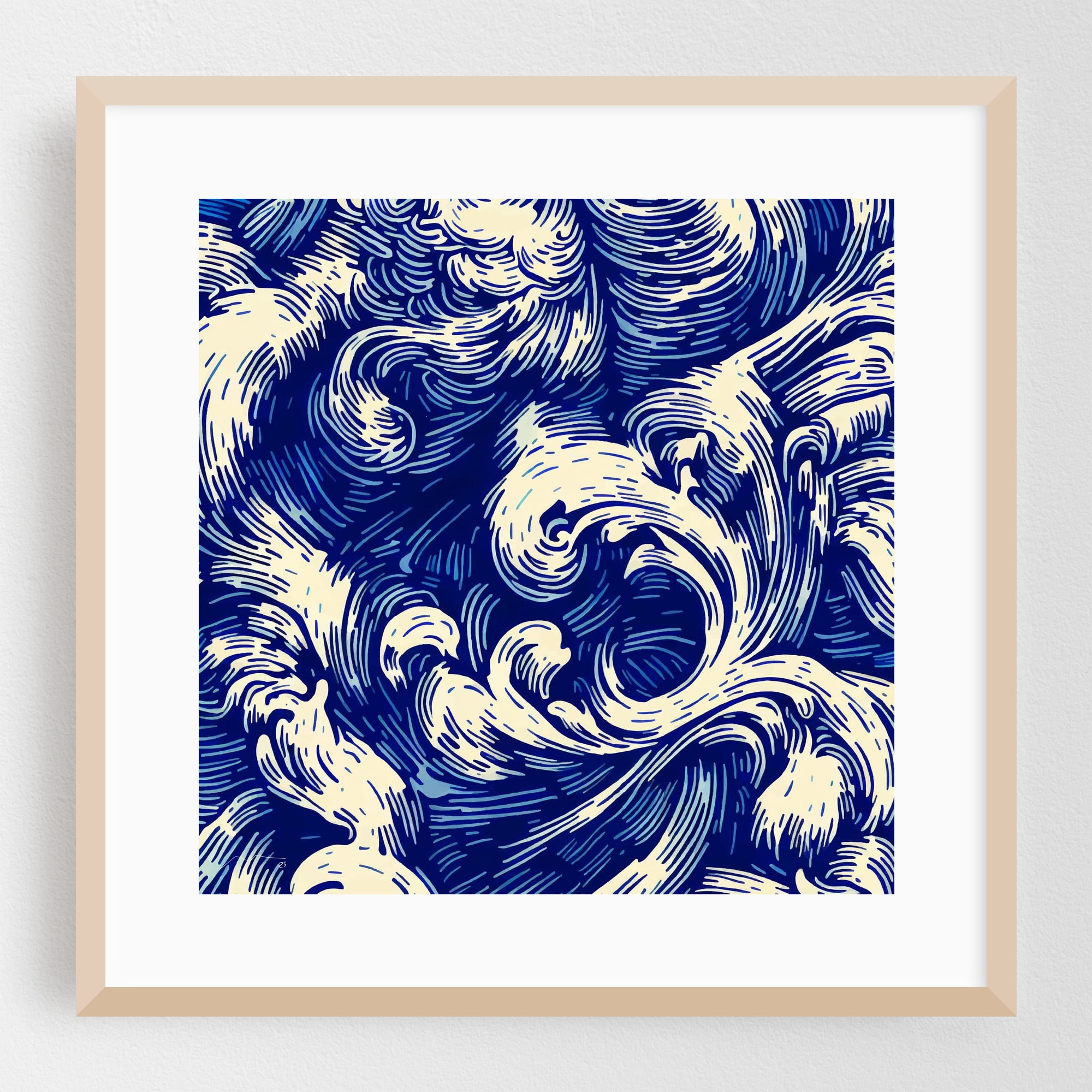 Abstract Nautical Graphics Abstract Rococo Dark Blue N6 - Digital Art Waves Abstract Ocean Pattern ...