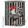 thumbnail image 1 of Abstract Rooster Flowers Fabric Shower Curtain Farmhouse Black Stripes Washable Shower Curtains for Bathroom, Waterproof Bath Curtain with Hooks Home Decor 36x72in, 1 of 8