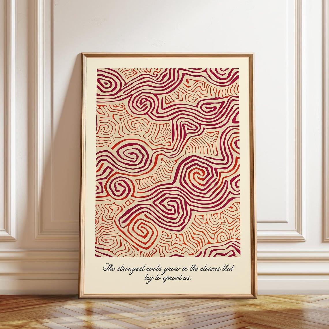 Abstract Root Pattern Earthy Red Beige Swirl Artwork, Unframed Canvas ...