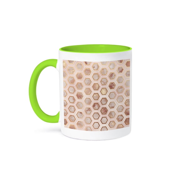 3drose, Abstract Rose Gold Trendy Geometrical Copper Marble Honey Comb Pattern, 15oz Two-tone Green Mug