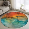 thumbnail image 1 of Abstract Round Area Rug 3Ft Washable Small Circle Rugs for Kitchen Entryway, Orange Teal Green Gradient Fluid Modern Oil Painting Non-Slip Carpet Floor Mats Indoor Outdoor Carpet Runner Home Decor, 1 of 8