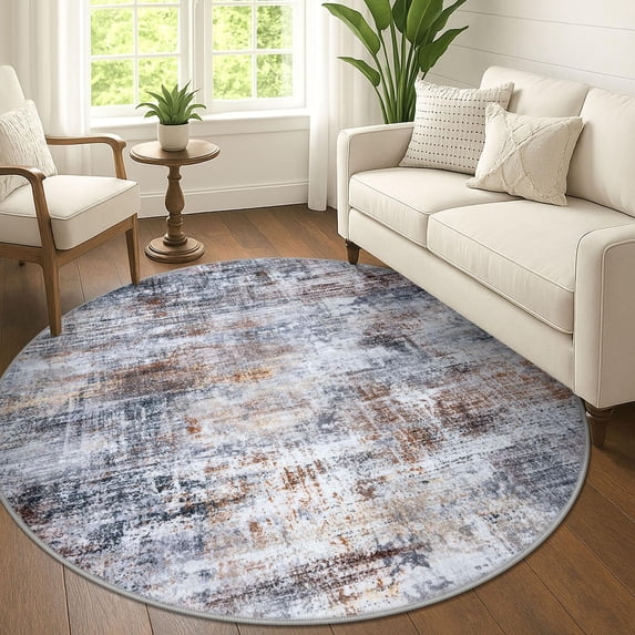 Abstract Round Area Rug 6 Ft Washable Circle Rugs Large Non Slip Thin ...