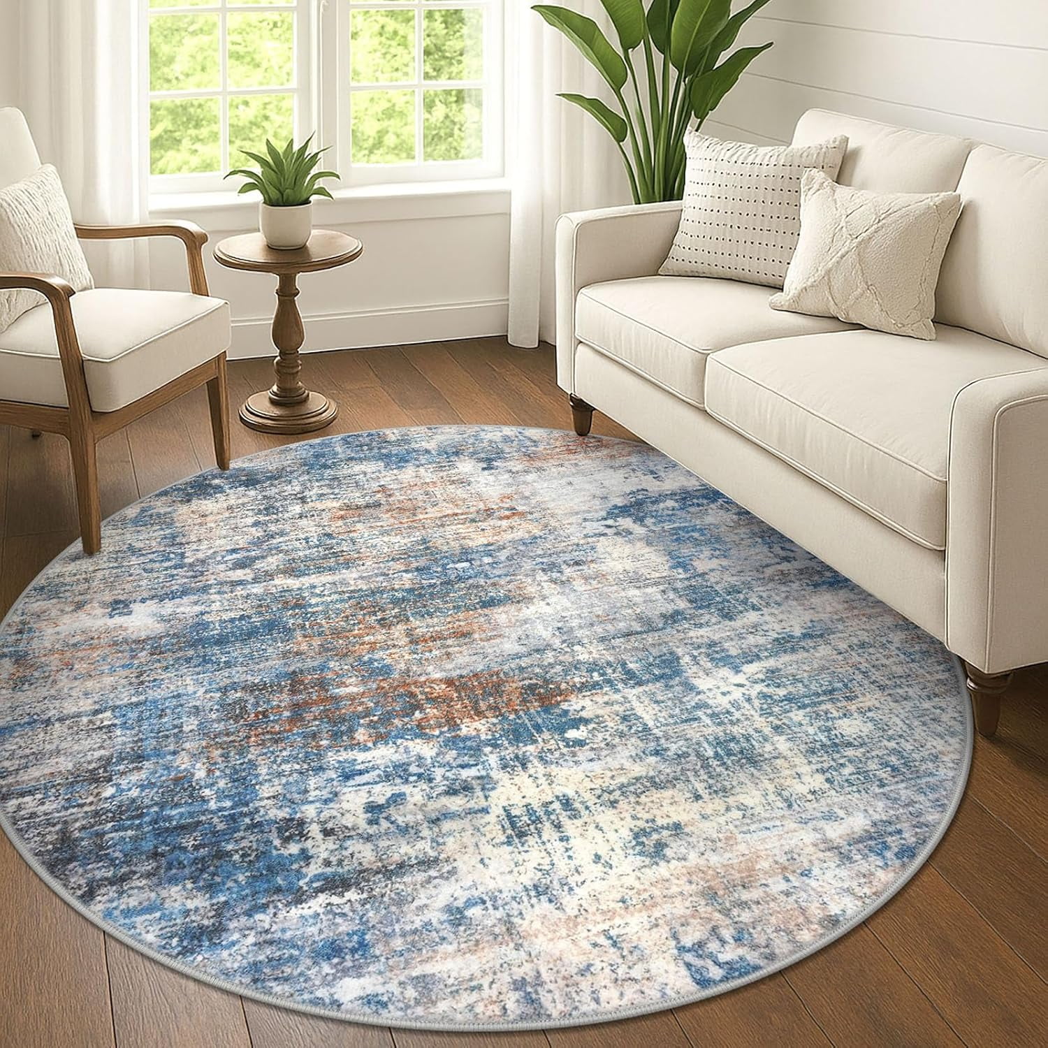 Abstract Round Area Rug 6 Ft Washable Circle Rugs Large Round Rug Non ...