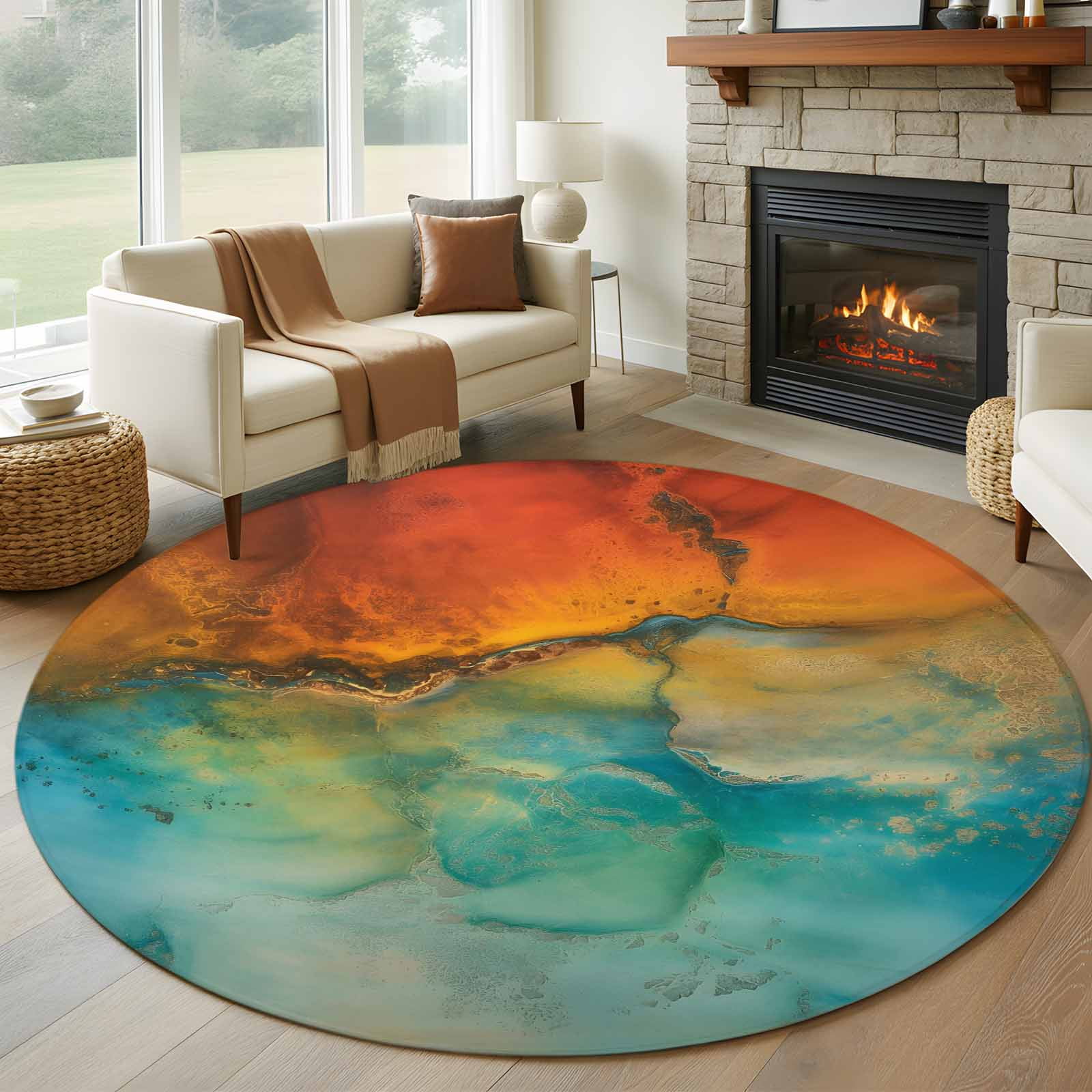Abstract Round Area Rug 6Ft Washable Circle Rugs for Bathroom Office ...