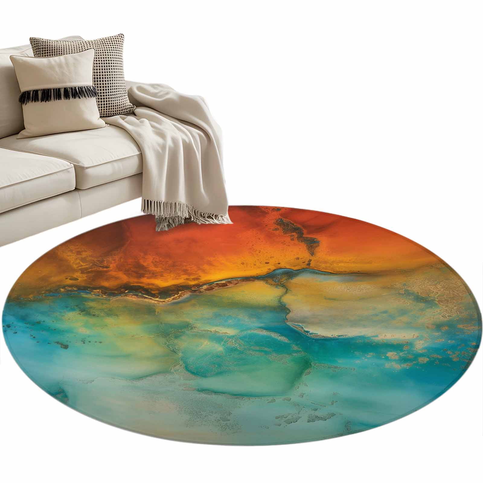 Abstract Round Area Rugs Collection 3', Orange Teal Green Gradient ...
