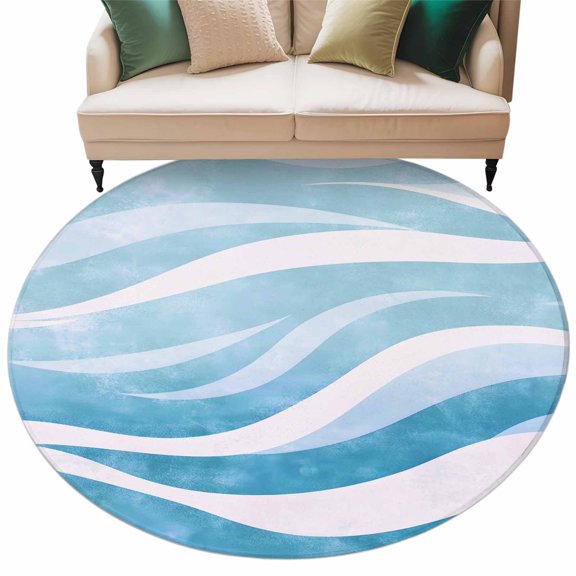 Abstract Round Area&nbsp;Rug 6ft Water Ripples Waves Texture Blue Theme Modern Non-Slip&nbsp;Washable Circle Rugs Soft Felt Indoor Floor Mat for Bedroom Kitchen Living Room Bathroom