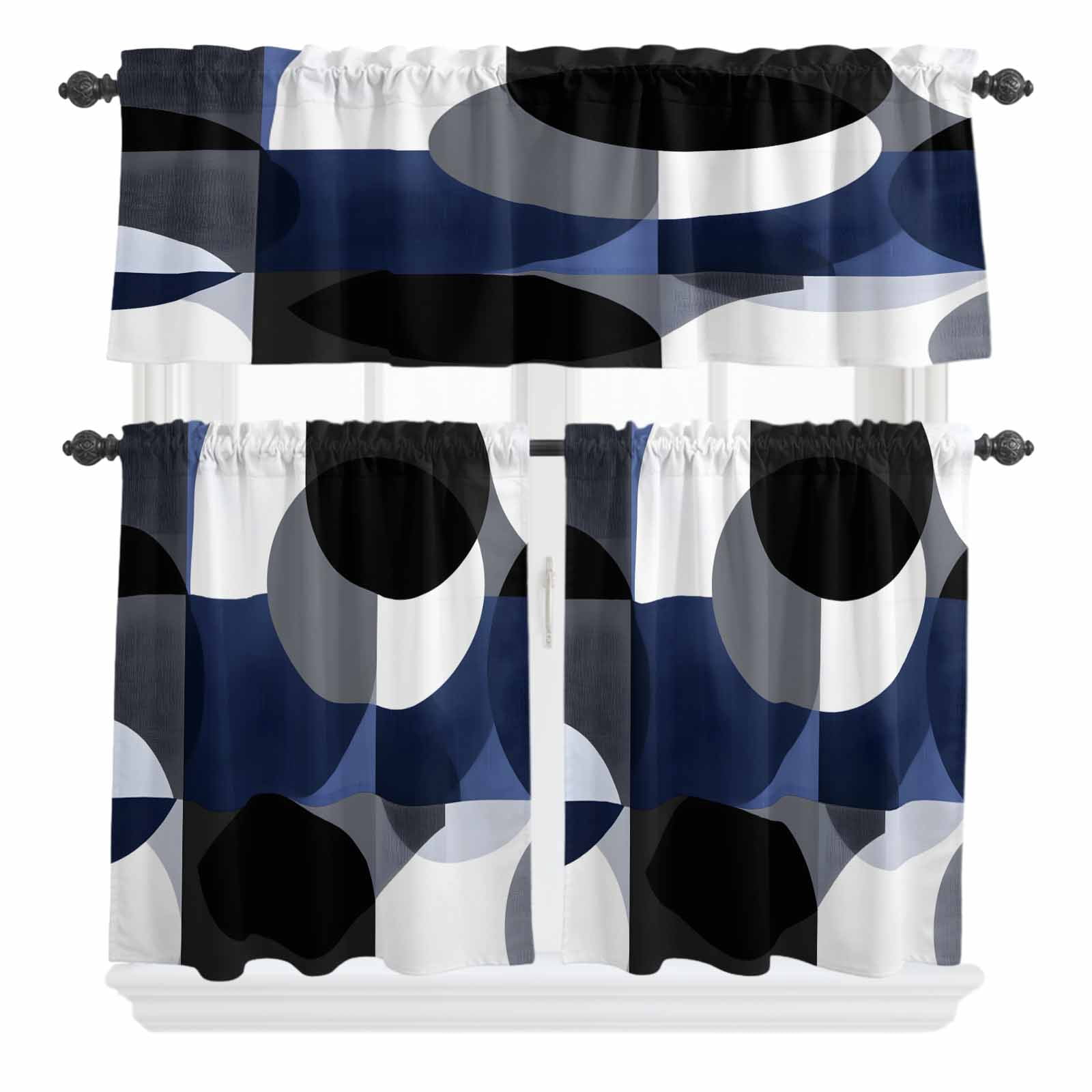 Abstract Round Curtain Valances Set Visual Art Blue Black Square ...