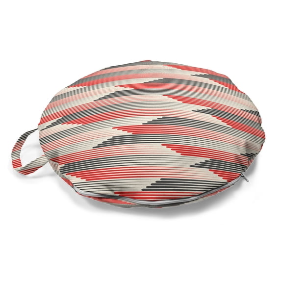 Abstract Round Floor Cushion with Handle, Rhythmic Rising Vertical Stripes in Retro Color Tones Illustration, Decorative Pillow for Living Room & Dorms, 18" Round, Dark Coral Ivory, by Ambesonne