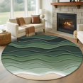 thumbnail image 1 of Abstract Round Living Room Rugs 6 ft, Sage Green Brown Gradient Ocean Waves Washable Area Rug with Non-Slip Sturdy Edge Binding Round Carpet for Kitchen Office Bedroom, 1 of 9