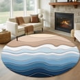 thumbnail image 1 of Abstract Round Living Room Rugs 8 ft, Blue Brown Gradient Waves Beach Lines Washable Large Area Rug with Non-Slip Sturdy Edge Binding Round Carpet for Dining Room Kitchen Office, 1 of 9