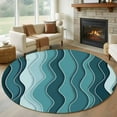 thumbnail image 1 of Abstract Round Living Room Rugs 8 ft, Turquoise Gradient Waves Beach Lines Washable Large Area Rug with Non-Slip Sturdy Edge Binding Round Carpet for Dining Room Kitchen Office, 1 of 9
