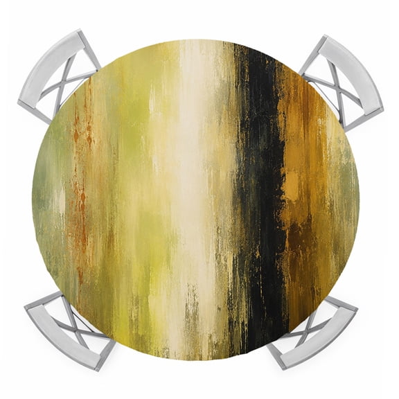 Abstract Round Table Cover, Olive Green Amber Yellow Splattered Paint Specks Style Waterproof Fitted Tablecloths for 36"-44" Tables, Washable Picnic Table Cover for Camping Dining Indoor Outdoor