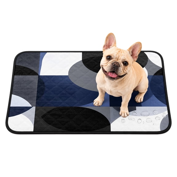 Abstract Round Washable Pee Pads for Dogs, Visual Art Blue Black Square Stitching Reusable Puppy Pads Waterproof Pet Mat, Absorbent Dog Pee Pads for Crate Pet Training Whelping Playpen Mats 24"x18"