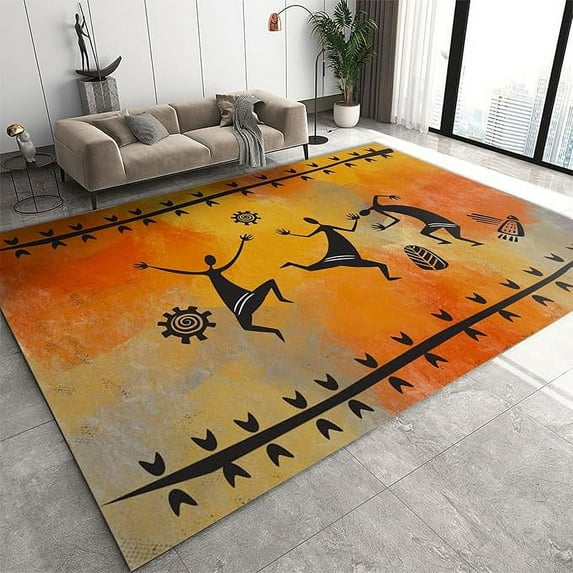 Abstract Rug Area Rugs For Living Room, Washable Non Slip Carpet, Rugs For Bedroom, Burnt Orange Rectangle Rug 5 x 8ft