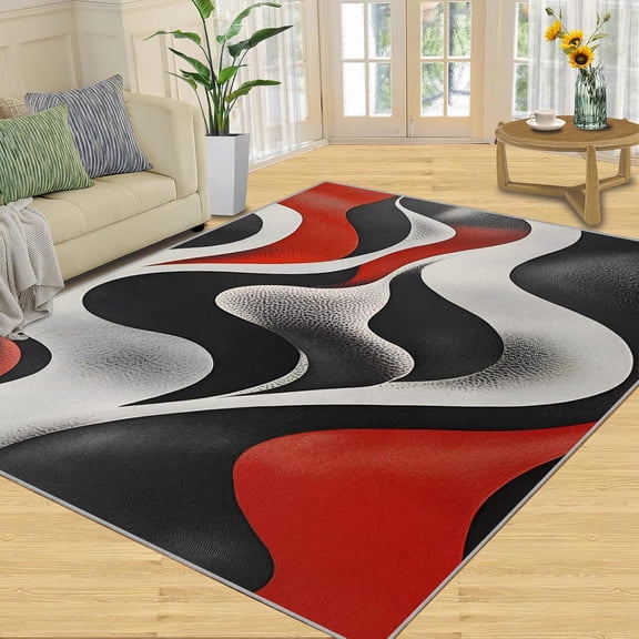 Abstract Rug Black and Red Rugs for Bedroom, Modern Area Rug, Non Slip Washable Rugs for Living Room, Carpet Home Decor-2' x 3'