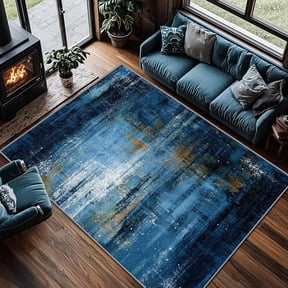 Abstract Rug Gradient Distressed Navy Blue Area Rugs for Living Room Bedroom, Boho Modern Art Machine Washable Non Slip Soft Carpets, Abstract Room Decor-2' x 3'