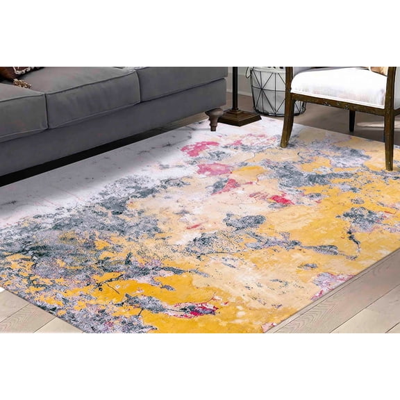 Abstract Rugs, Gray Rugs, Custom Rug, Nursery Rugs, Area Rug, Soft Rugs, Modern Rugs, View Of Old Plaster Rug, Easy to Clean Rug, Yellow Rug, 2.6'x5' - 80x150 cm