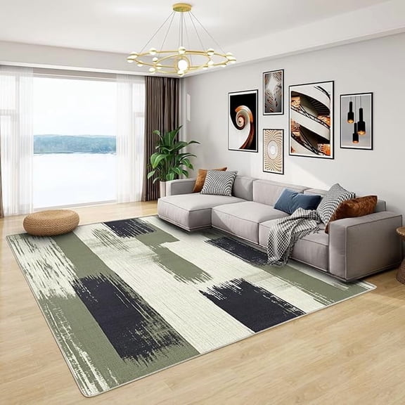 Abstract Rugs for Living Room, Washable Non Slip Green Color Block Area Rug, Contemporary Abstract Carpet for Bedroom, Boho Modern Home Decor & Gifts 1x2ft