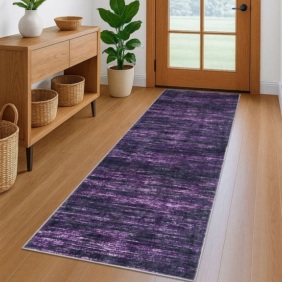 Brisasol Runner Rug for Floor 2x6 Washable Rug Runner Non Slip Carpet Runner Low Pile Indoor Runner for Hallway Kitchen Bedroom Entryway, Purple White