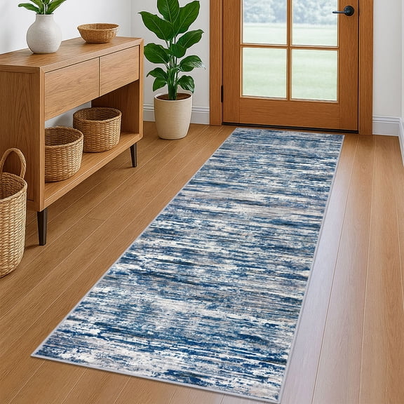 Brisasol Runner Rug for Floor 2x6 Washable Rug Runner Non Slip Carpet Runner for Hallway Kitchen Bedroom Entryway, Navy Blue/Gray/Neutral/Multi