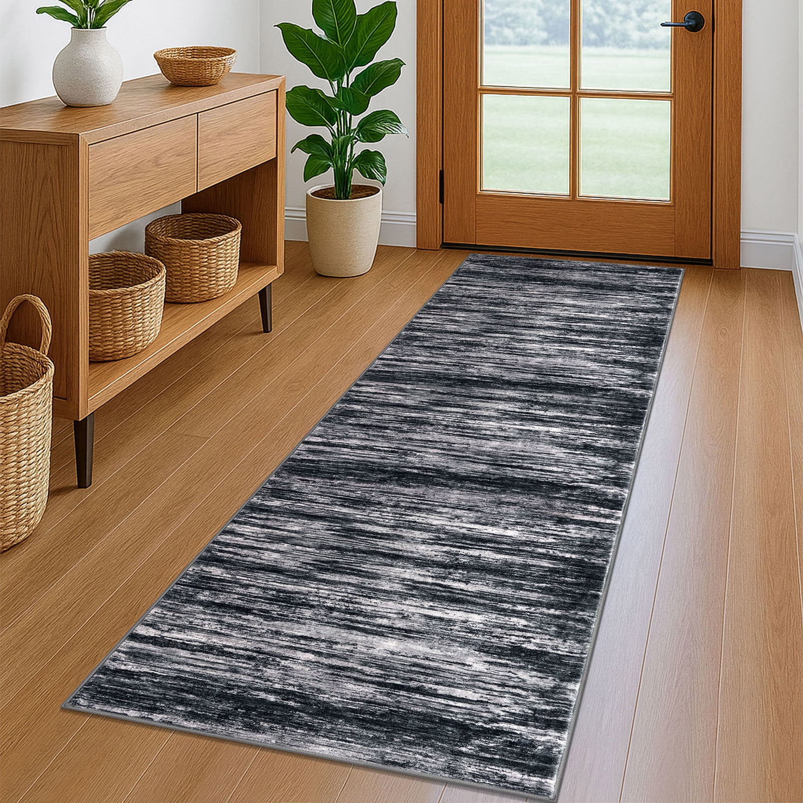 Brisasol Runner Rug for Floor 2x6 Washable Rug Runner Non Slip Carpet Runner Thin Indoor Runner for Hallway Kitchen Bedroom Entryway, Black/White