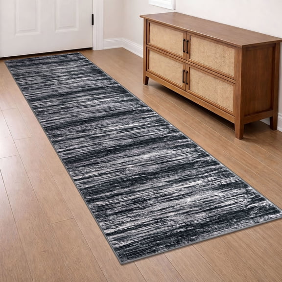 Brisasol Abstract Runner Rug 2x7 Washable Rug Runner for Hallways Non Slip Carpet Runner Indoor Runner for Hall Kitchen Bedroom Entryway, Black/White