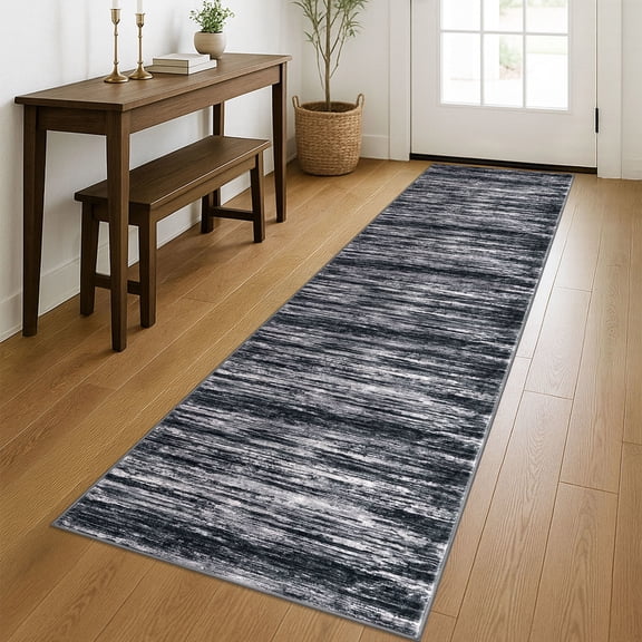 Brisasol Abstract Runner Rug 2x8 Washable Rug Runner for Hallways Non Slip Carpet Runner Indoor Runner for Hall Kitchen Bedroom Entryway, Black/White