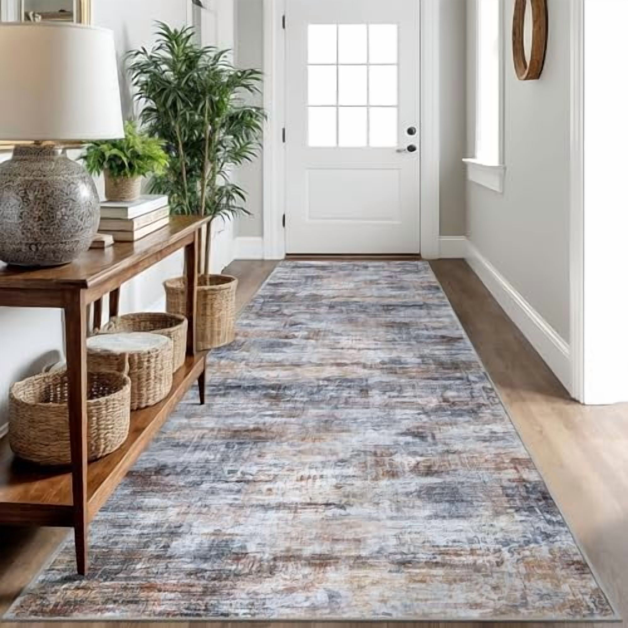 Nautica Runner Rug 2'6 X 12' – Non-Skid Hallway & Entryway Carpet, Machine Washable | Beige Rope Border Low Pile Rug Mat