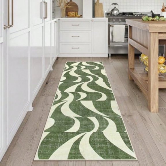 Abstract Runner RugLowPile Soft 2.5x8 Green Runner Rug For Entryway Indoor NonSlip Retro Swirl Carpet Runner Washable For Hallway Entry 8ft Sage Green