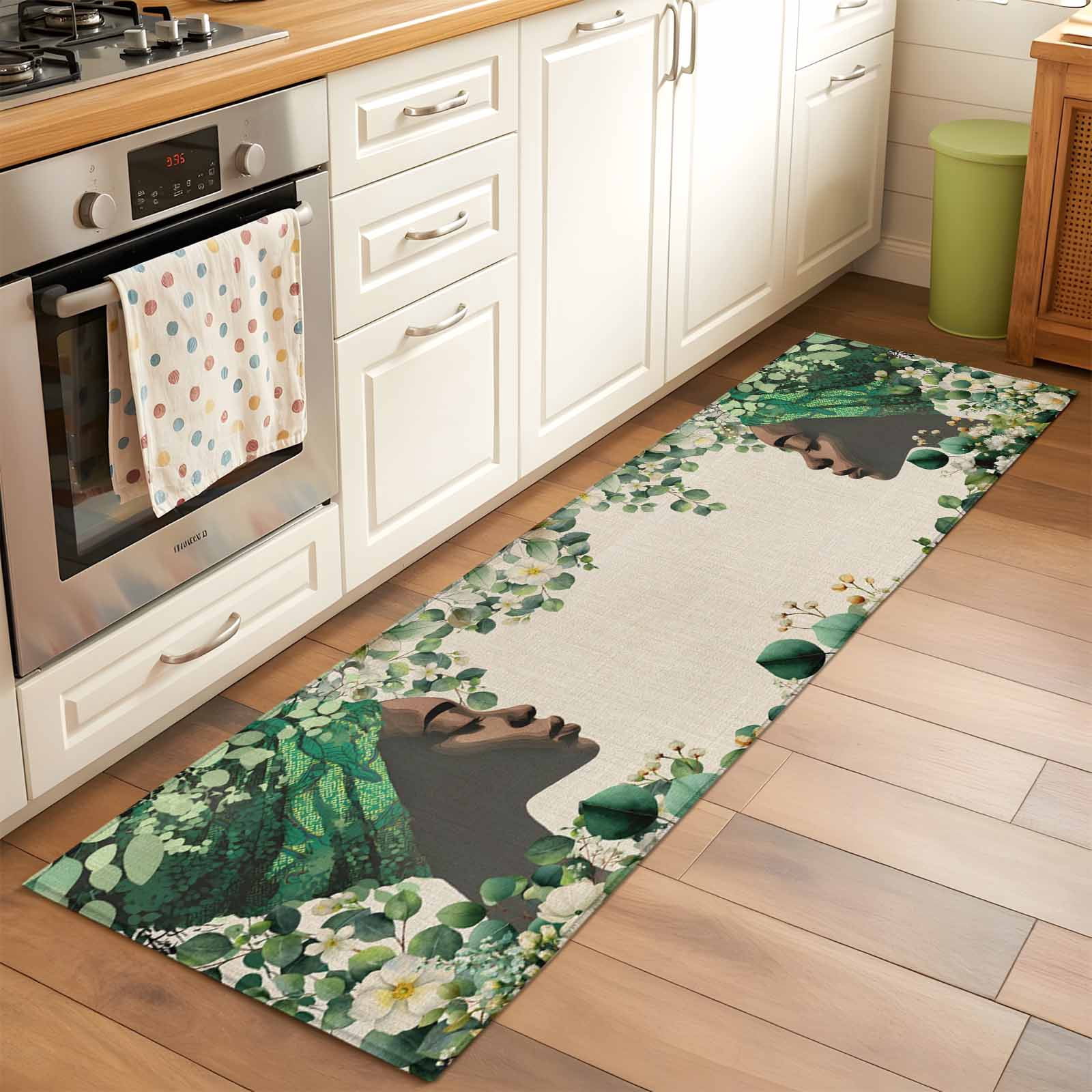 Abstract Runner Rugs 2x6 ft Women with Head Scarves Green Eucalyptus ...