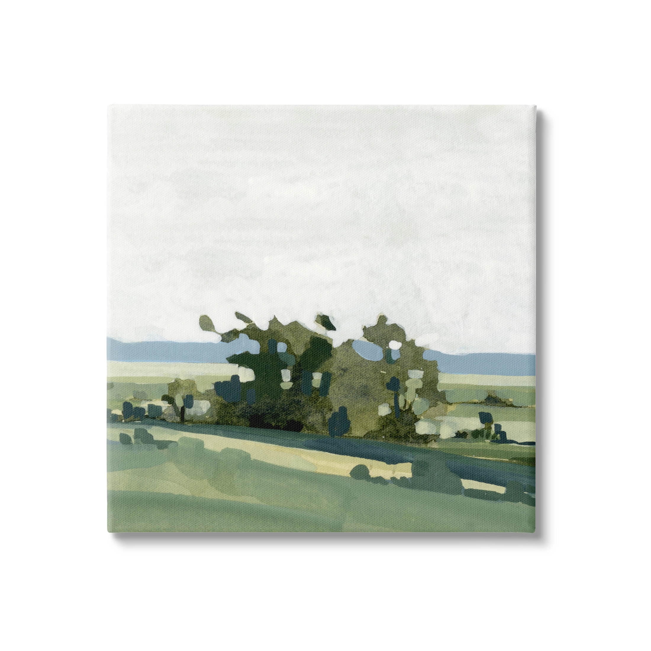 Abstract Rural Grove Distant Mountains Landscape Painting Gallery Wrapped Canvas Print Wall Art