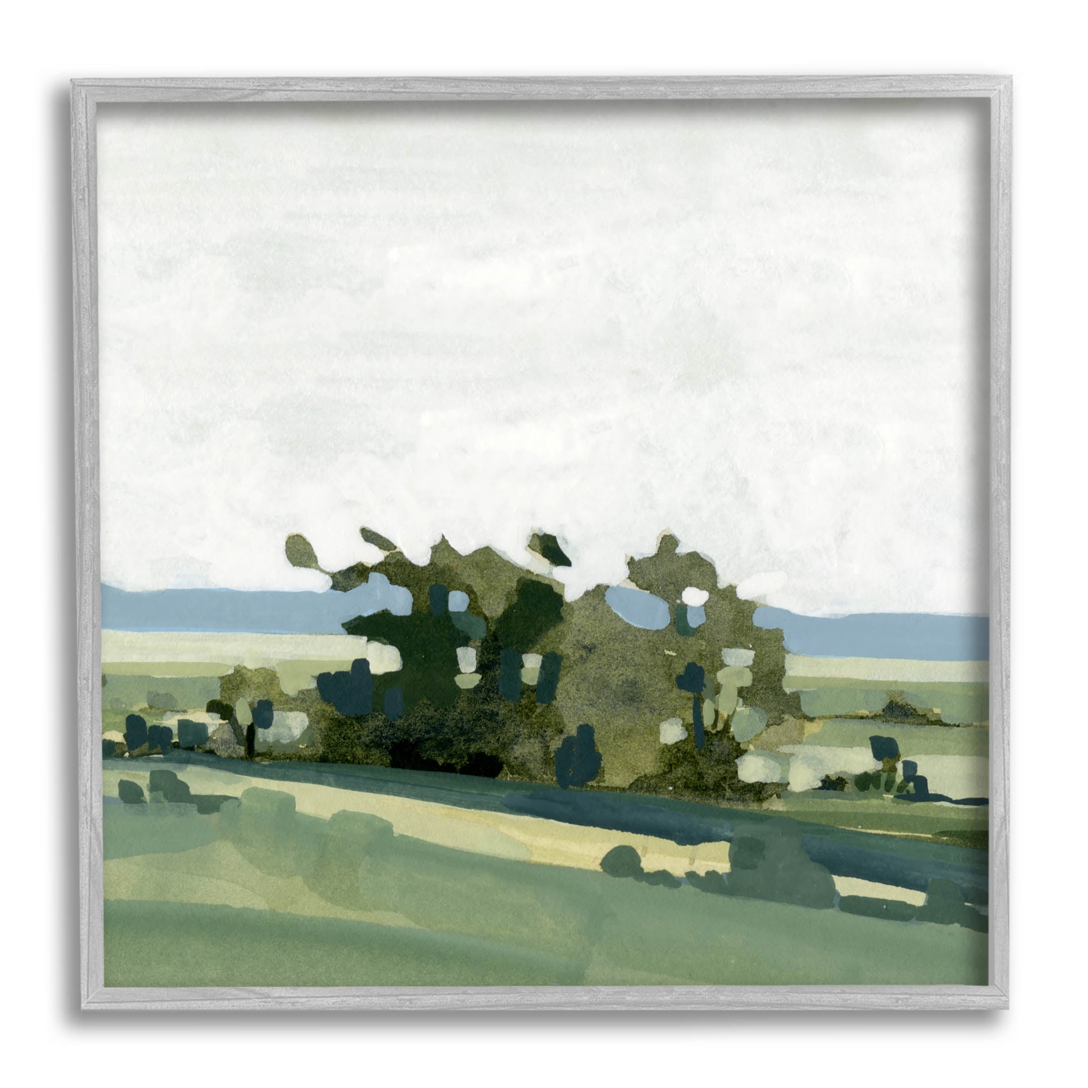Abstract Rural Grove Distant Mountains Landscape Painting Gray Framed Art Print Wall Art
