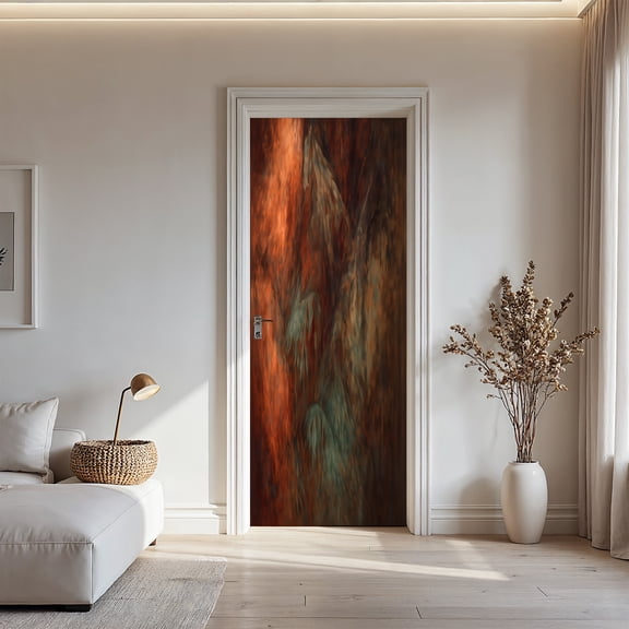 Abstract Rustic Earth Tone Door Sticker, Modern Textured Oil Painting Style Door Mural Decal