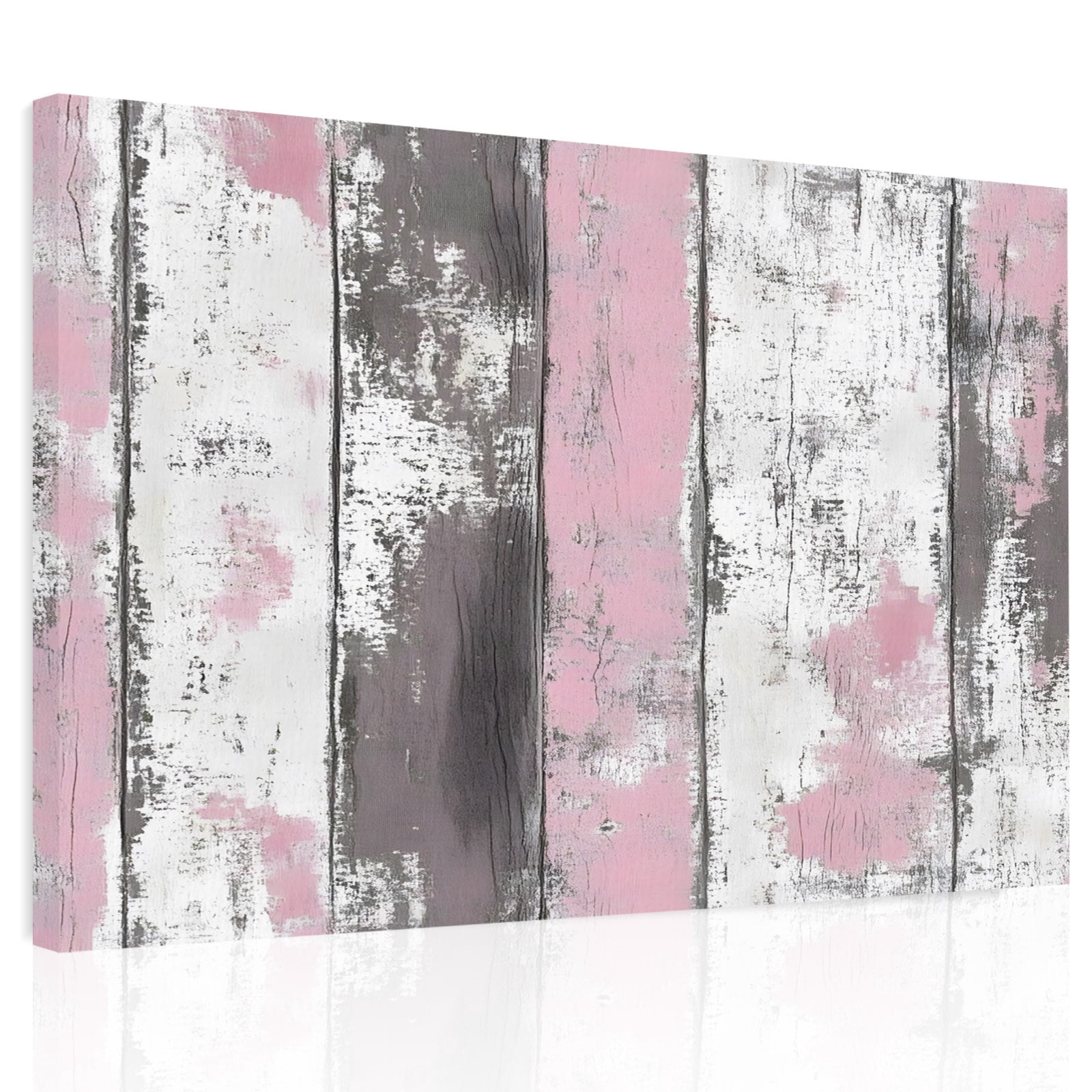 Abstract Rustic Wooden Canvas Print Wall Art, Ombre Pink Gray White ...
