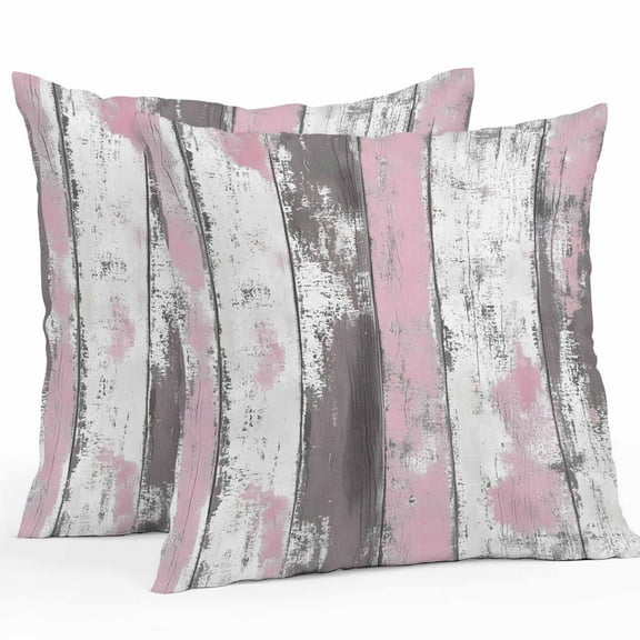 Abstract Rustic Wooden Outdoor Pillow Covers Pack of 2 Ombre Pink Gray White Waterproof Throw Pillow Covers Decorative Cushion Cases for Patio Garden Tent Balcony Couch 18x18 inch