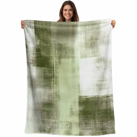 Abstract Sage Green Checkered Throw Blankets, Modern Watercolor Art Soft Fleece Blanket Decorative for Home Sofa Couch Chair Living Bedroom, 60x80 inches,