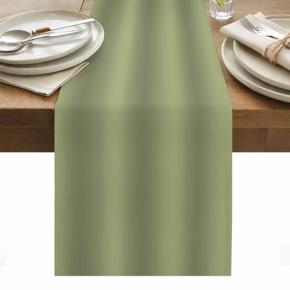 Abstract Sage Green Cotton Linen Table Runner Minimalist Forest Green Ombre Modern Dining Table Runners for Home Decor Party Dining Room Restaurant Kitchen Party 13" x 36"